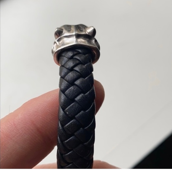EFFY MEN’S BRACELET WOVEN LEATHER PANTHER BRACELET 925 SILVER TAKE A LOOK - Picture 9 of 9